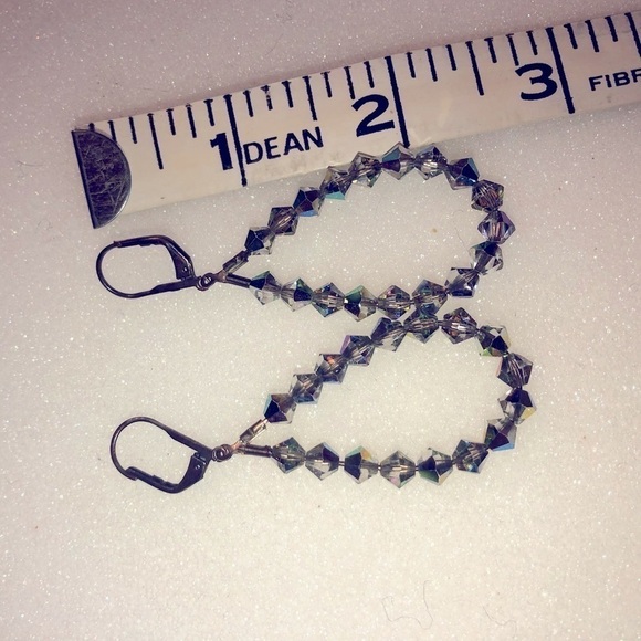 vtg Aurora Borealis Tear Drop Pear Shape Hoop Earring Lever Back Posts 2.5” - Picture 5 of 5
